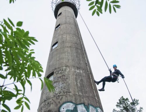 Abseiling down from an abandoned lighthouse